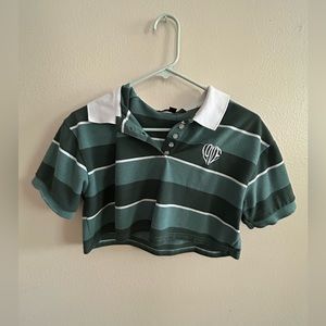green, crop, collar shirt, small